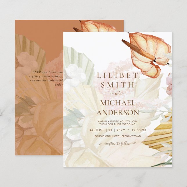 Lámina BODA de Grado BOHO Tropical Pampas (Anverso / Reverso)