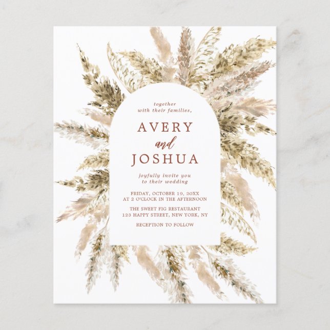 Lámina Boda de Grado de Pampas de la acuarela del Boho de (Anverso)