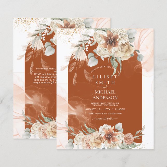 Lámina BODA de Grasa Terracotta Floral Pampas (Anverso / Reverso)