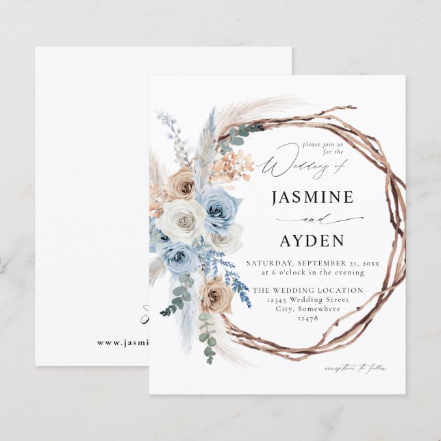 Lámina Boda de guirnaldas florales del Boho azul y beige  (Anverso / Reverso)