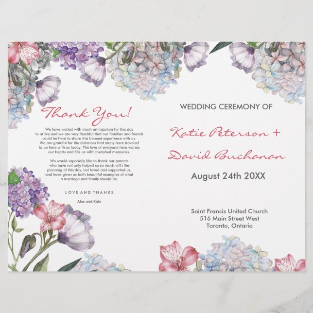 Lámina Boda de hortensias pintadas a mano con acuarela (Anverso)