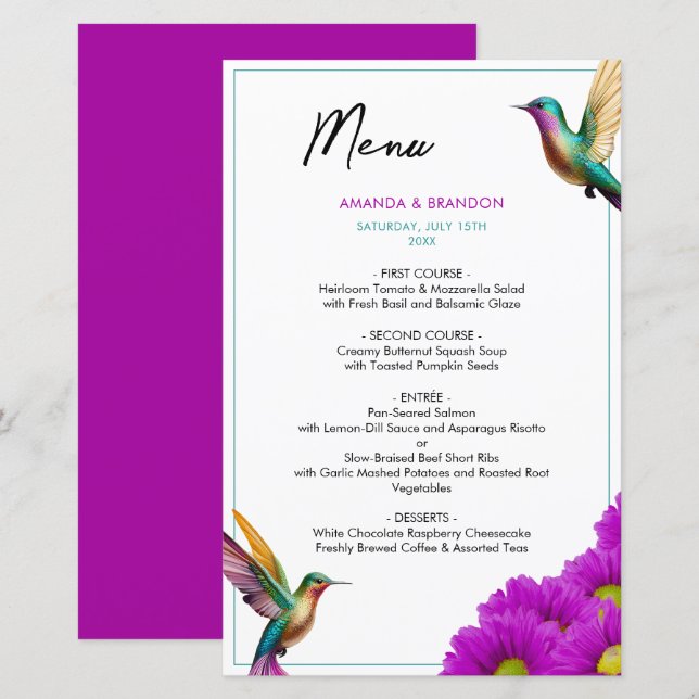 Lámina Boda de Hummingbirds Purple Daisies (Anverso / Reverso)