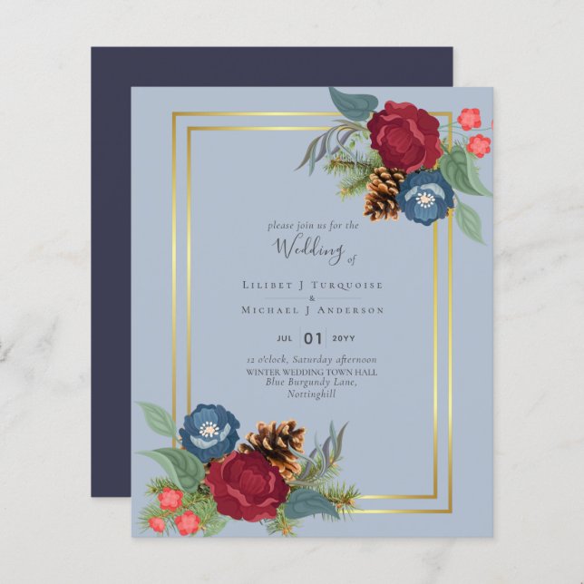 Lámina Boda de invierno Borgoña Azul Verde azulado Modern (Anverso / Reverso)