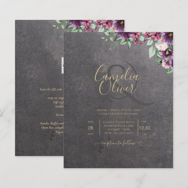 Lámina Boda de invierno con flores de Berry gris plateado (Anverso / Reverso)