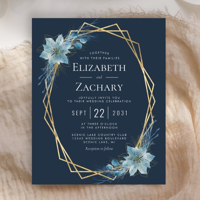 Lámina Boda de invierno de la marina floral azul y agitad (Subido por el creador)