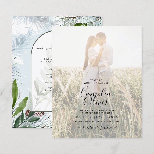 Lámina Boda de Invierno de LeahG Aqua Blue Green INVITE (Anverso / Reverso)