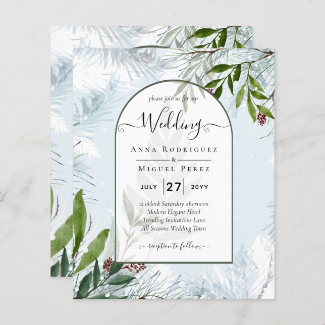 Lámina Boda de Invierno de LeahG Aqua Blue Green INVITE (Anverso / Reverso)