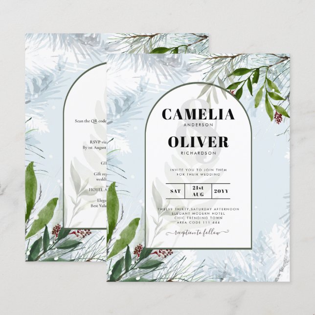 Lámina Boda de Invierno de LeahG Aqua Blue Green INVITE (Anverso / Reverso)