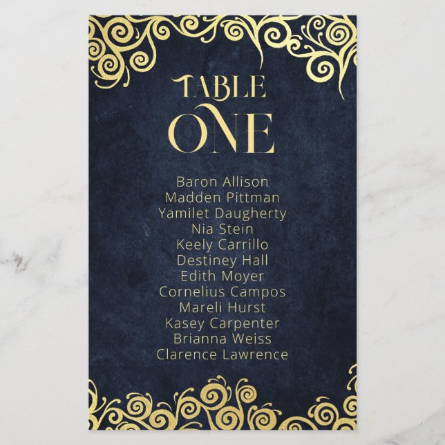 Lámina Boda De Invierno De Lujo Azul Y Oro Floreciente (Anverso)