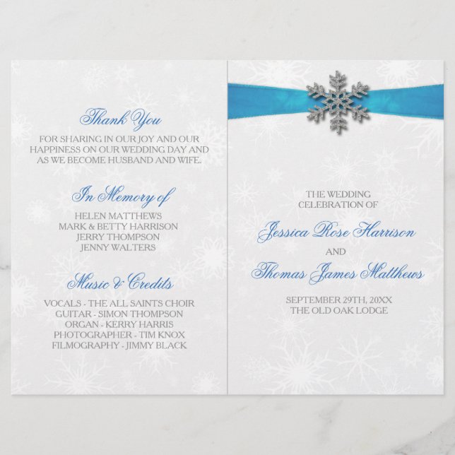 Lámina Boda de Invierno Diamante Snowflake & Blue Ribbon (Anverso)