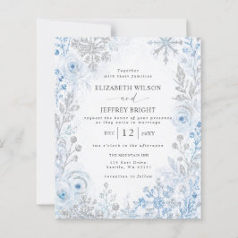 Lámina Boda de invierno floral de copo de nieve azul plat