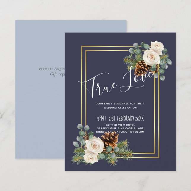 Lámina Boda de Invierno Roses Blancos Dorado Azul (Anverso / Reverso)