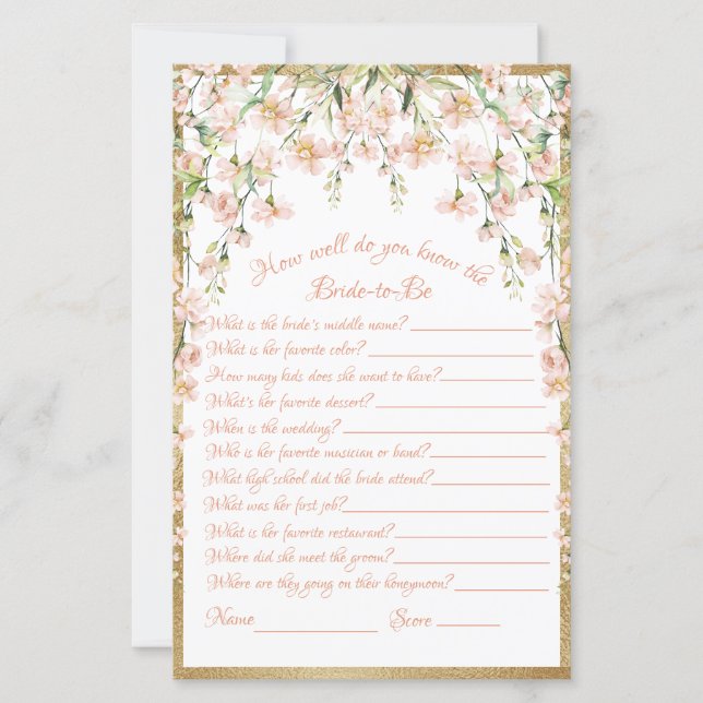 Lámina Boda de juegos de ducha de novia de Rubor (Anverso)