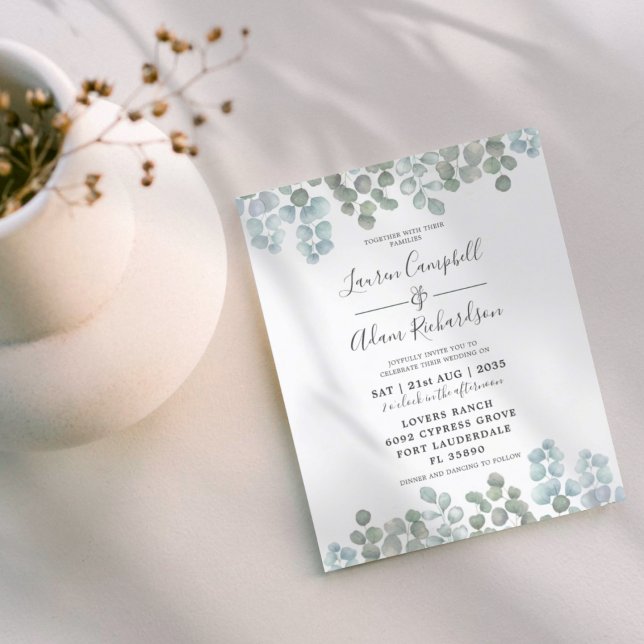 Lámina Boda de la acuarela azul turquesa del eucalipto de (Subido por el creador)