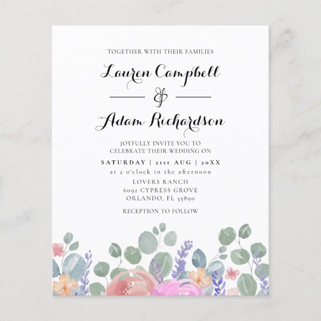 Lámina Boda de la acuarela del eucalipto y lavanda (Anverso)