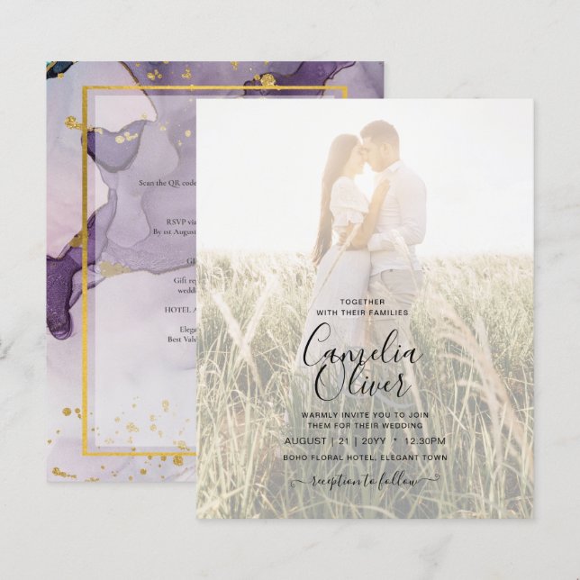 Lámina Boda de la FOTO abstracta de Purple Gold Alcohol I (Anverso / Reverso)