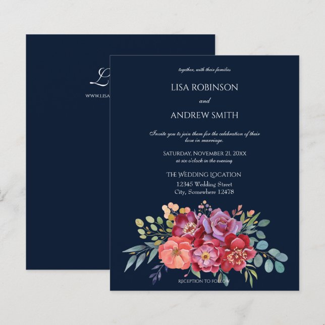 Lámina Boda de la Marina Floral Tropical Rosada y Pluma P (Anverso / Reverso)