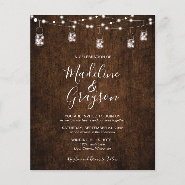 Lámina BODA de Madera Rustica Mason Jar (Anverso)
