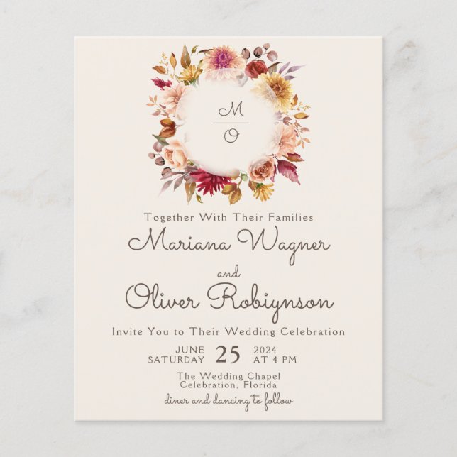 Lámina Boda de marfil floral romántico de otoño (Anverso)