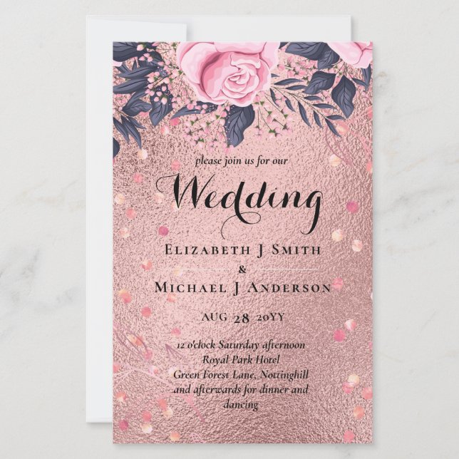 Lámina Boda de moda ROSEGOLD Purpurina de la marina rosad (Anverso)