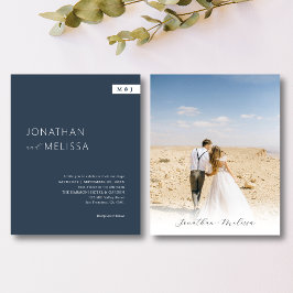 Lámina BODA de Monograma Azul de la Marina Simple