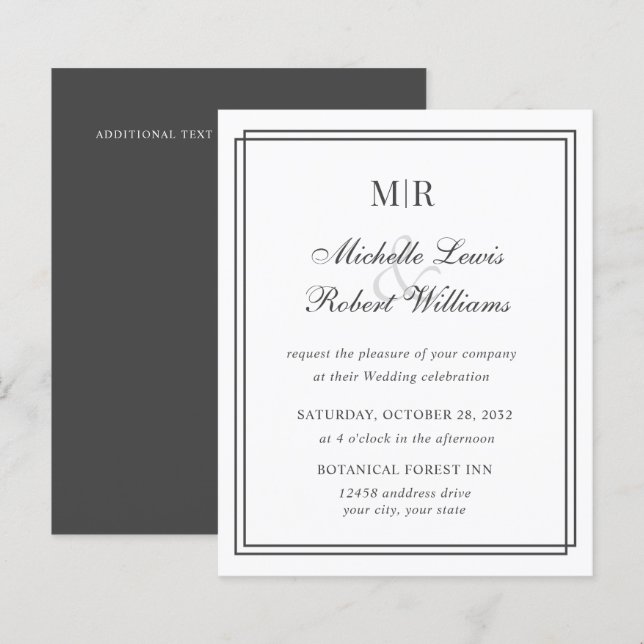 Lámina BODA de monograma de borde doble elegante para PRE (Anverso / Reverso)