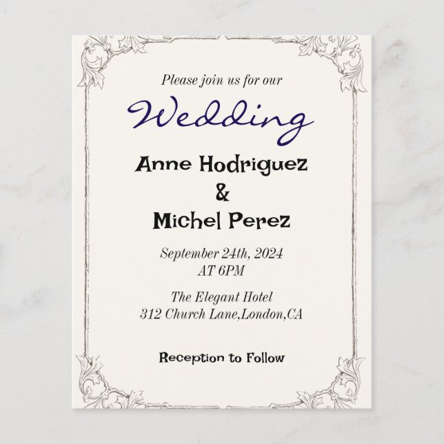 Lámina Boda de Monograma de caligrafía elegante (Anverso)