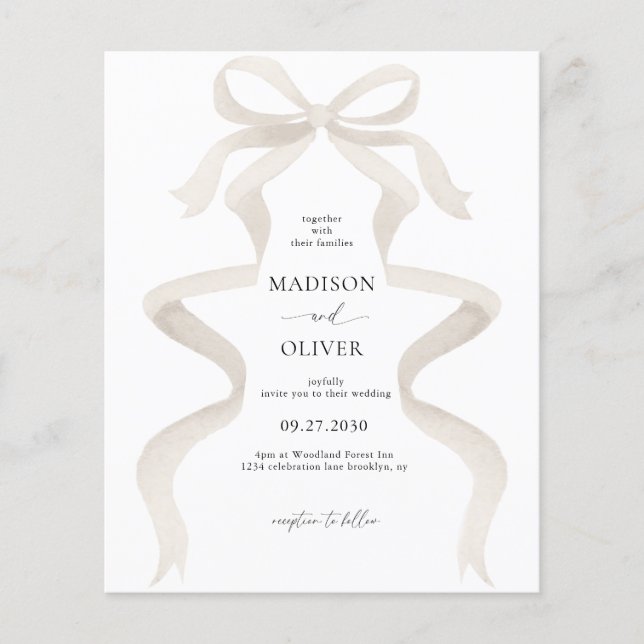 Lámina BODA de Monograma de Marfil Beige Bow Elegante (Anverso)