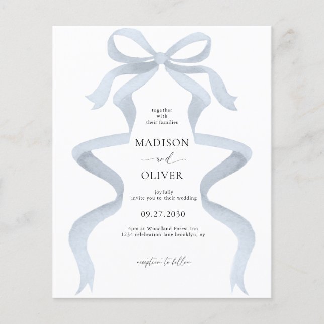Lámina BODA de Monograma Dusty Blue Bow elegante (Anverso)