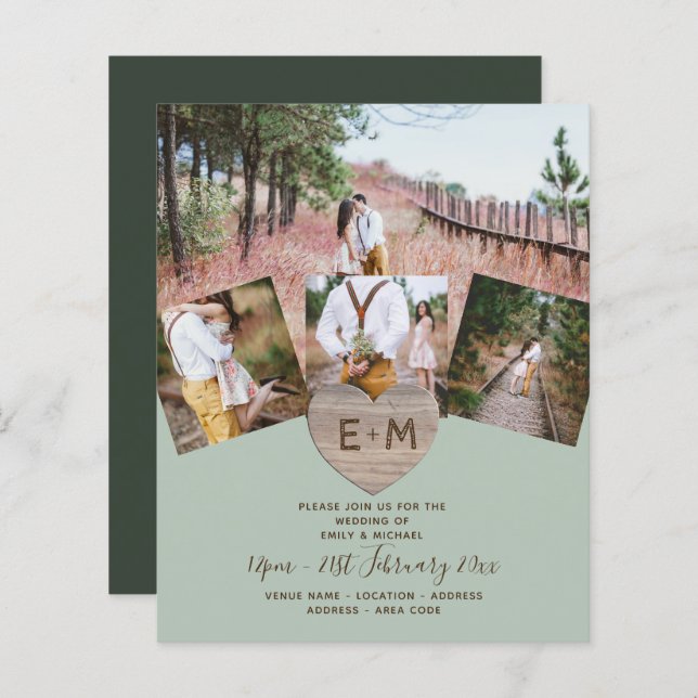 Lámina Boda de Monograma Rústico del País con foto tallad (Anverso / Reverso)