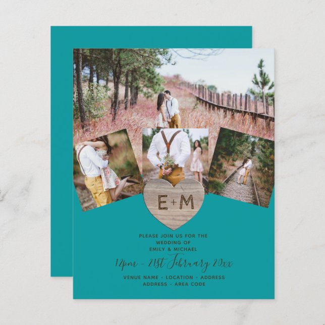 Lámina Boda de Monograma Rústico del País con foto tallad (Anverso / Reverso)