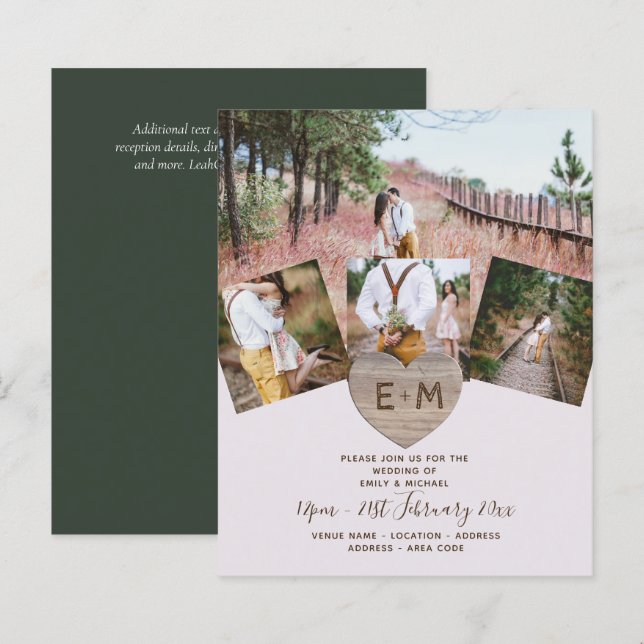 Lámina Boda de Monograma Rústico del País con foto tallad (Anverso / Reverso)