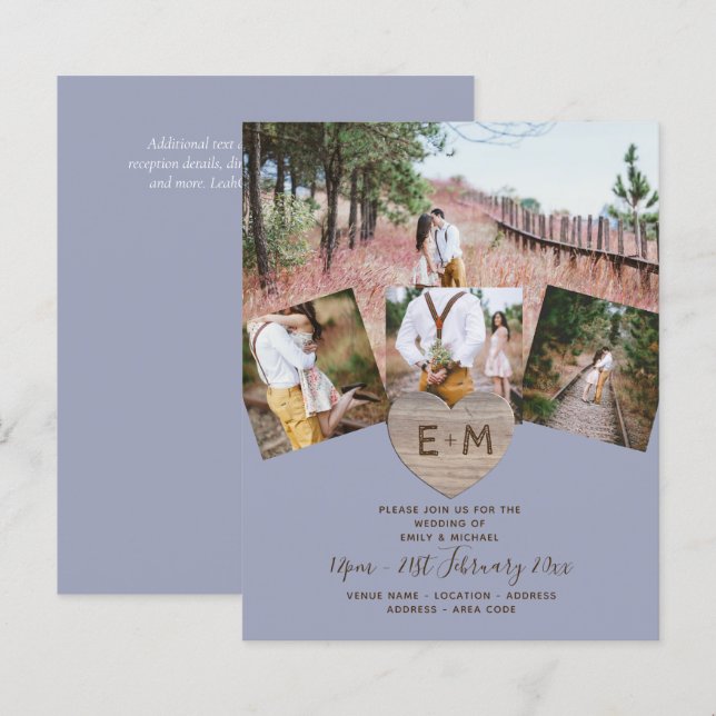 Lámina Boda de Monograma Rústico del País con foto tallad (Anverso / Reverso)