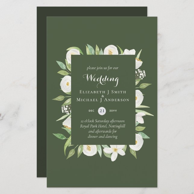 Lámina Boda de Olive Green Magnolia Budget Invita A9 (Anverso / Reverso)