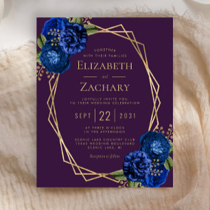 Lámina Boda de oro Purple Royal Blue Floral