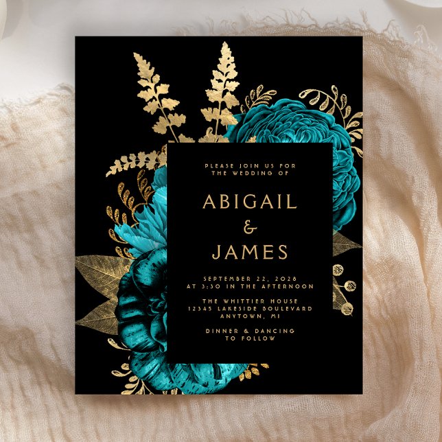 Lámina Boda de Oro Turquesa Floral Oscuro de Moody (Subido por el creador)