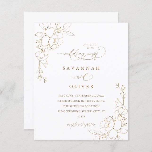 Lámina Boda de oro y blanco floral dorado (Anverso / Reverso)