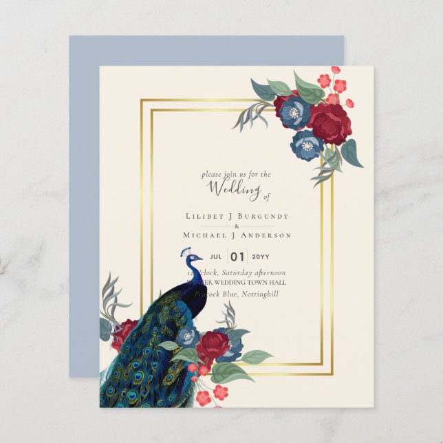 Lámina Boda de otoño de invierno azul borgoña pavo real (Anverso / Reverso)