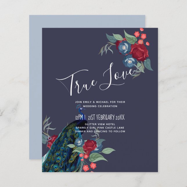 Lámina Boda de otoño de invierno azul borgoña pavo real (Anverso / Reverso)