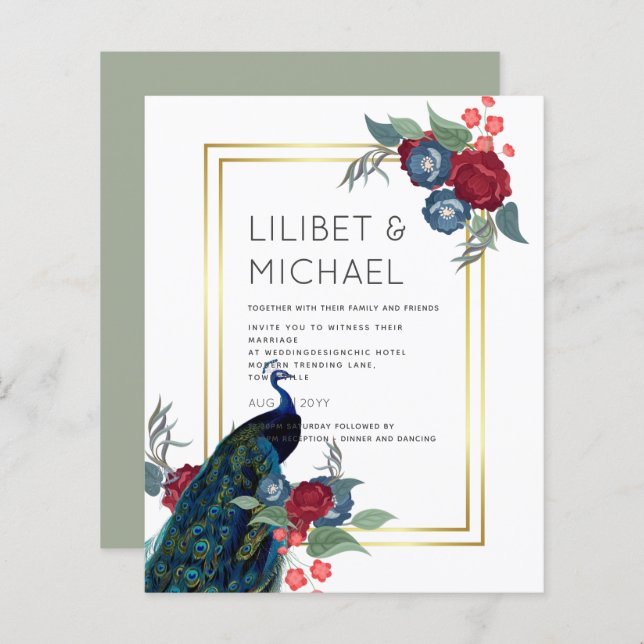 Lámina Boda de otoño de invierno azul borgoña pavo real (Anverso / Reverso)