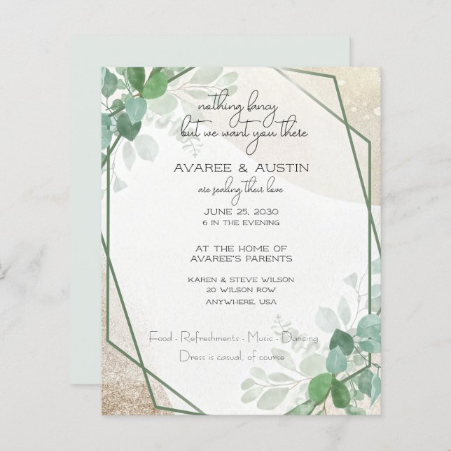 Lámina Boda de papel sencillo Eucalyptus Frame Casual (Anverso / Reverso)