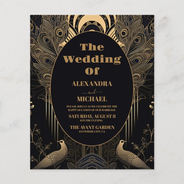 Lámina Boda de Peacocks Art Deco Elegante Presupuestario (Anverso)