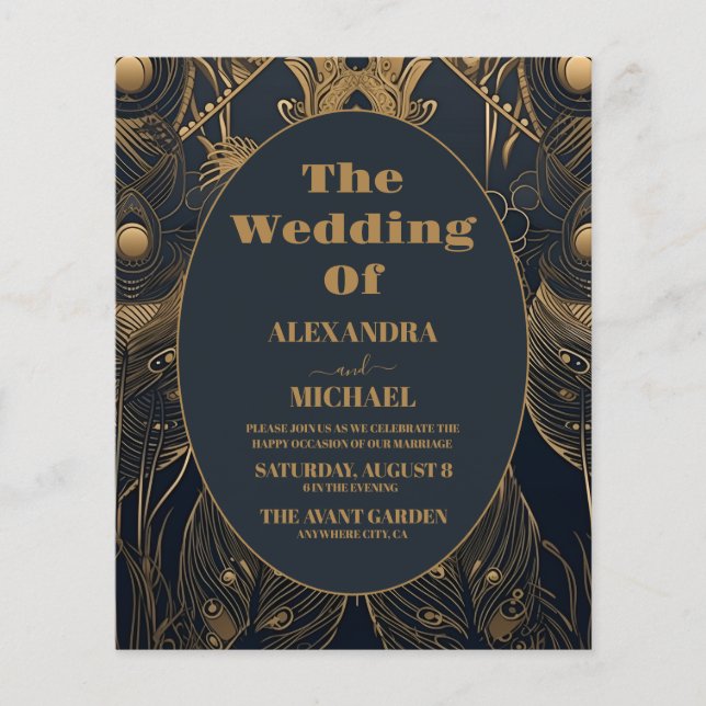 Lámina Boda de Peacocks Art Deco Elegante Presupuestario (Anverso)
