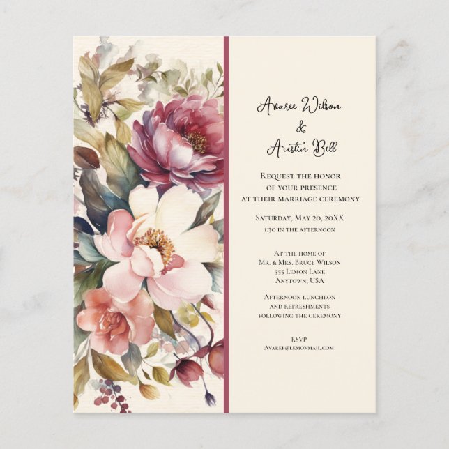 Lámina Boda de Peonies Rosa y Borgoña (Anverso)