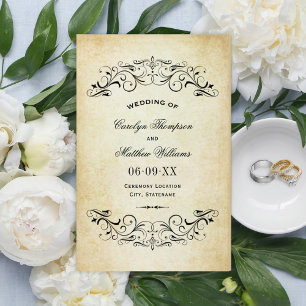 Lámina Boda de pergamino de flor negro rústico vintage