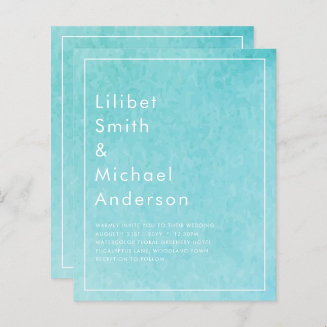 Lámina Boda de playa BLIZZARD BLUE Watercolor de presupue (Anverso / Reverso)