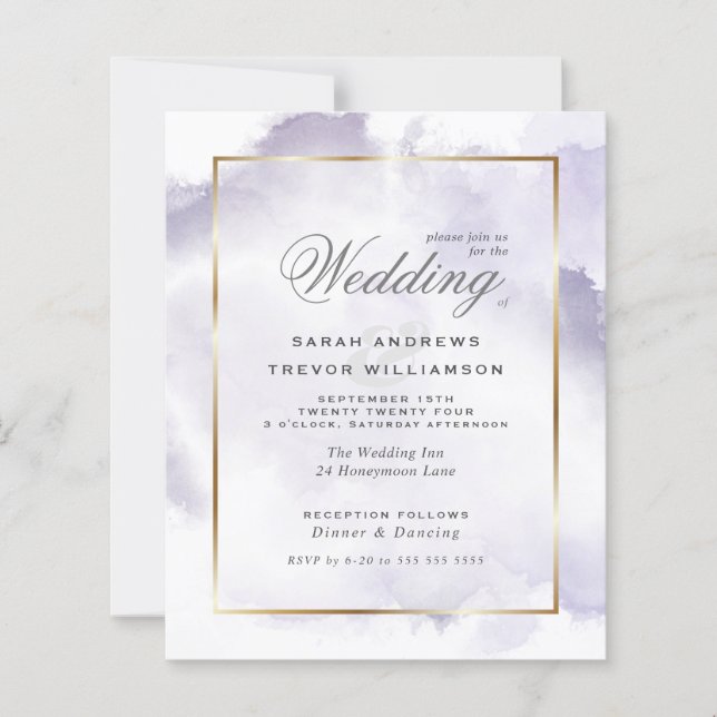 Lámina Boda de presupuesto Amethyst Lilac Watercolor Wash (Anverso)