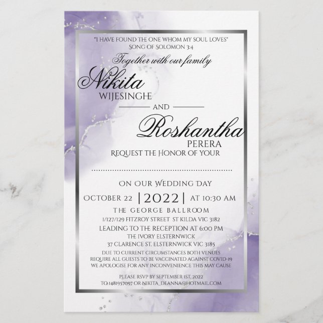Lámina Boda de presupuesto Amethyst Purple Personalizado  (Anverso)