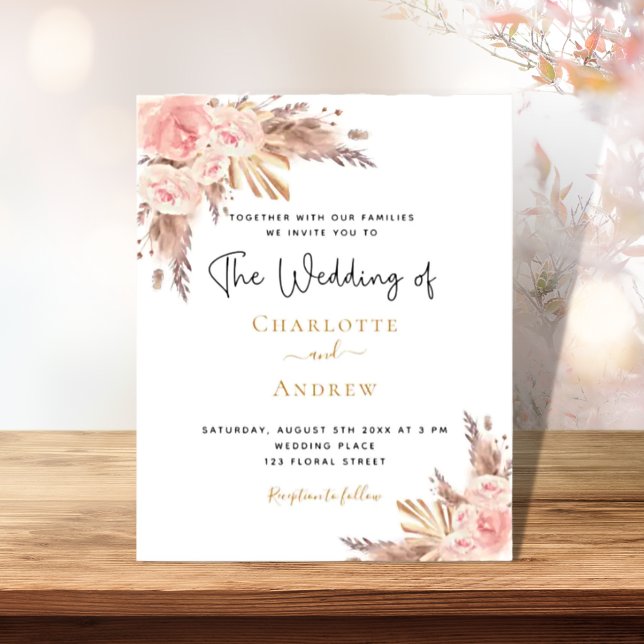Lámina Boda de presupuesto boho pampas pasto rosa oro rub (Subido por el creador)