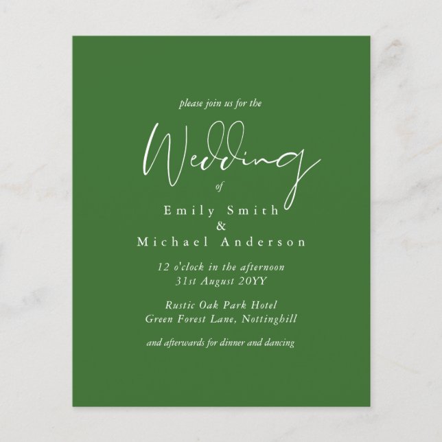 Lámina BODA DE PRESUPUESTO Colores Invitación de oliva de (Anverso)